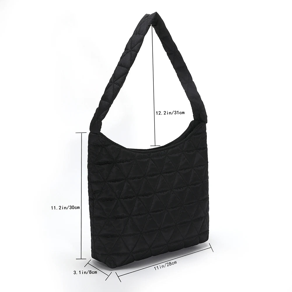 Shoulder Tote Bag Cotton Soft Women Underarm Handbag Quilted Rhombus Pattern
