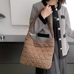 Shoulder Tote Bag Cotton Soft Women Underarm Handbag Quilted Rhombus Pattern