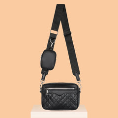 Leather Shoulder Tote Bag with Rhombus Pattern