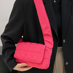 Quilted Crossbody Sling Bag Small Square Wide Strap Cotton Padded for Ladies