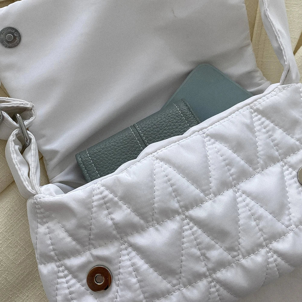 Quilted Crossbody Sling Bag Small Square Wide Strap Cotton Padded for Ladies