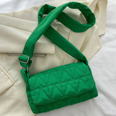 Quilted Crossbody Sling Bag Small Square Wide Strap Cotton Padded for Ladies