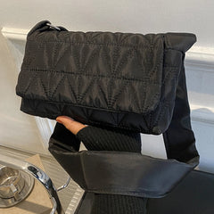 Quilted Crossbody Sling Bag Small Square Wide Strap Cotton Padded for Ladies