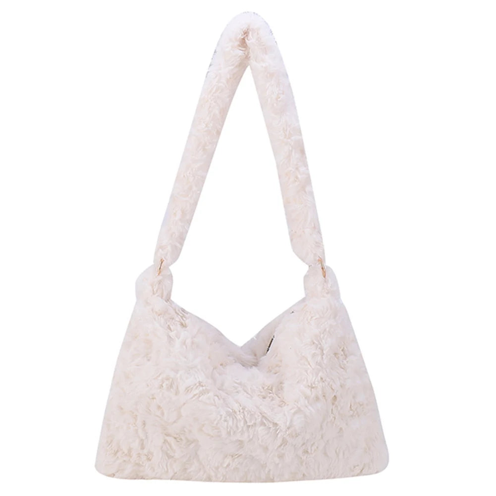Soft Plush Zipper Shoulder Tote for Women