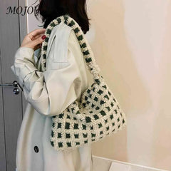 Soft Plush Zipper Shoulder Tote for Women