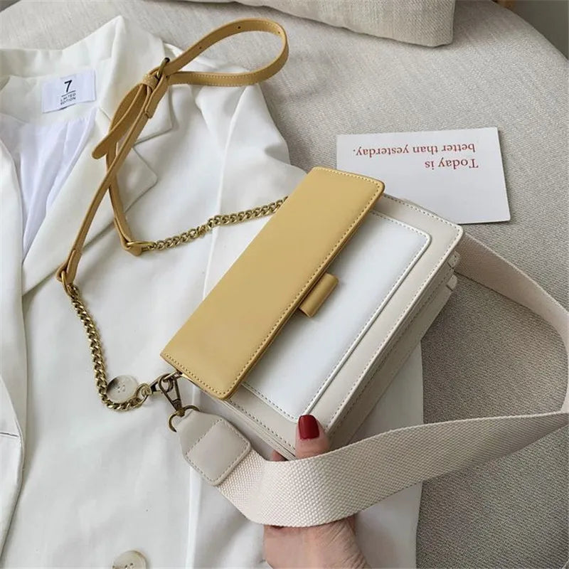 Women's Contrast PU Leather Crossbody Bag Handbag Shoulder Bag