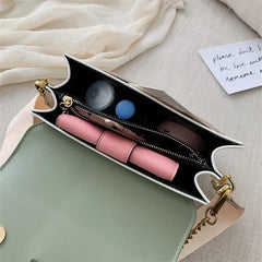 Women's Contrast PU Leather Crossbody Bag Handbag Shoulder Bag
