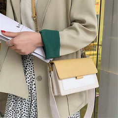 Women's Contrast PU Leather Crossbody Bag Handbag Shoulder Bag