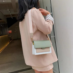 Women's Contrast PU Leather Crossbody Bag Handbag Shoulder Bag