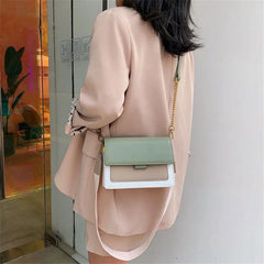 Women's Contrast PU Leather Crossbody Bag Handbag Shoulder Bag