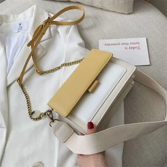 Women's Contrast PU Leather Crossbody Bag Handbag Shoulder Bag