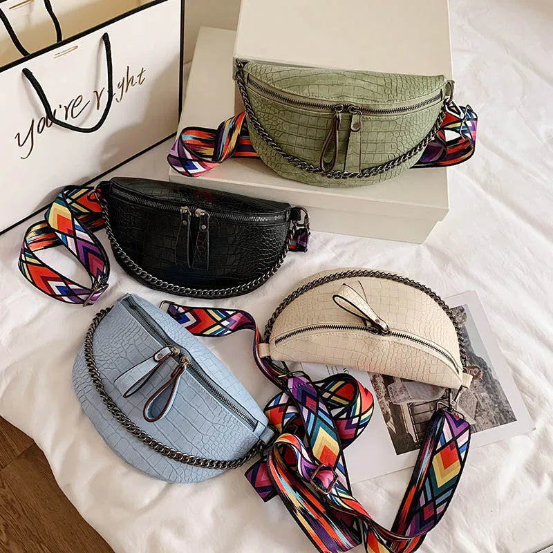 Women's PU Leather Fanny Pack with Chain Strap