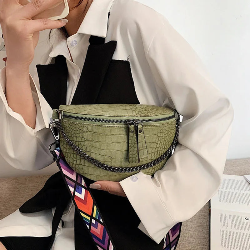 Women's PU Leather Fanny Pack with Chain Strap