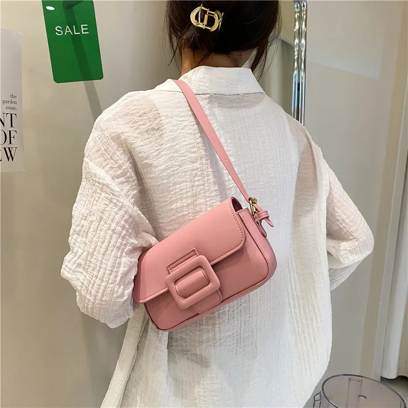 Flap Shoulder Bags For Women PU Leather Underarm Bags Candy Armpit Bag