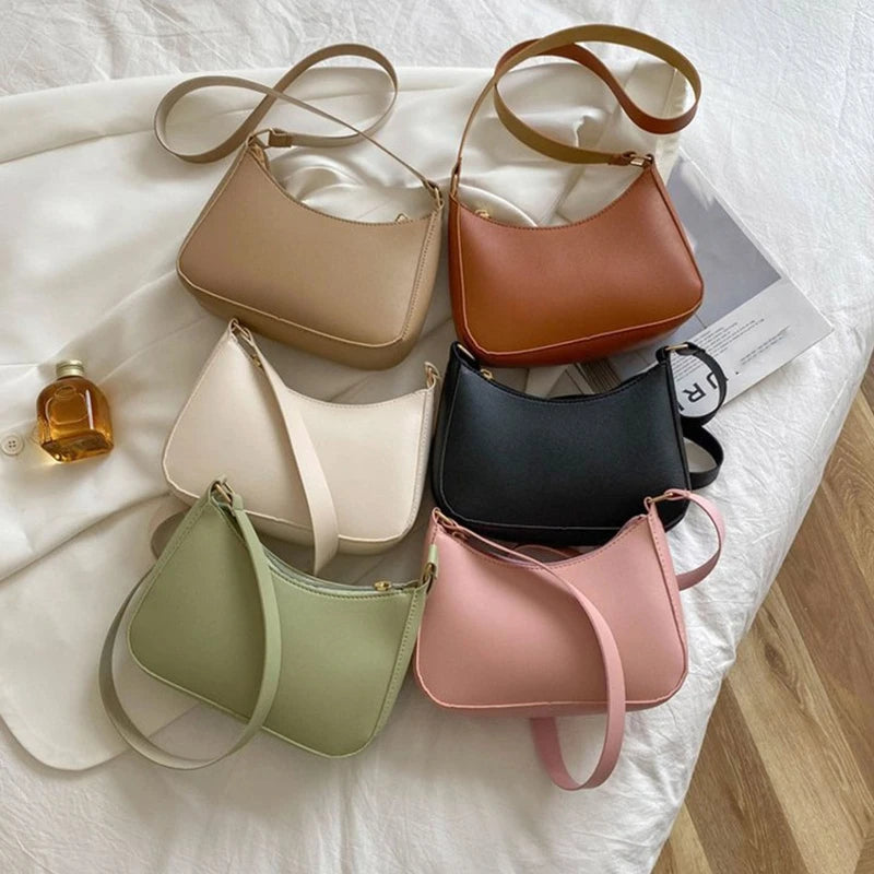 PU Leather Shoulder Bag Women Casual Zipper Underarm Bag