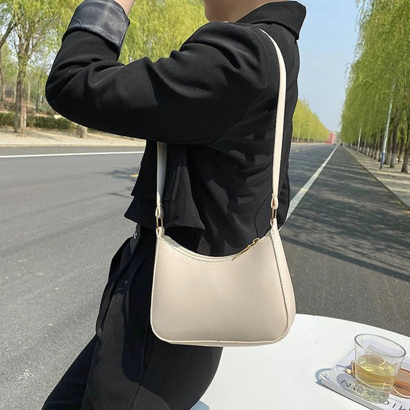 PU Leather Shoulder Bag Women Casual Zipper Underarm Bag
