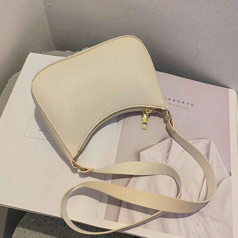 PU Leather Shoulder Bag Women Casual Zipper Underarm Bag