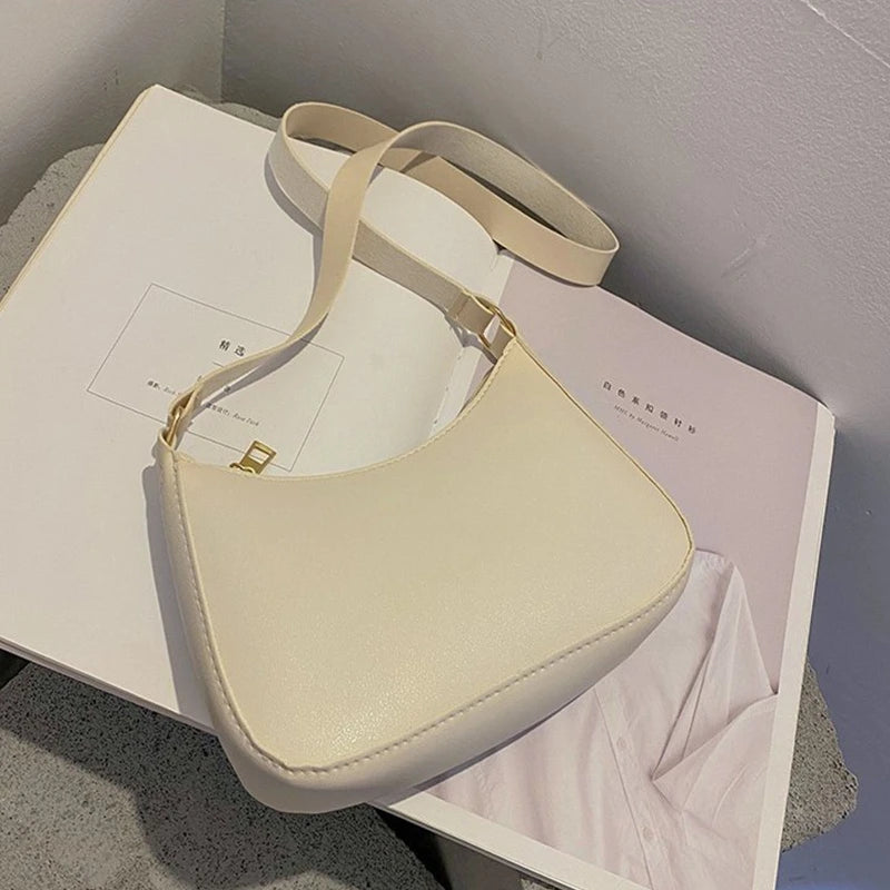 PU Leather Shoulder Bag Women Casual Zipper Underarm Bag