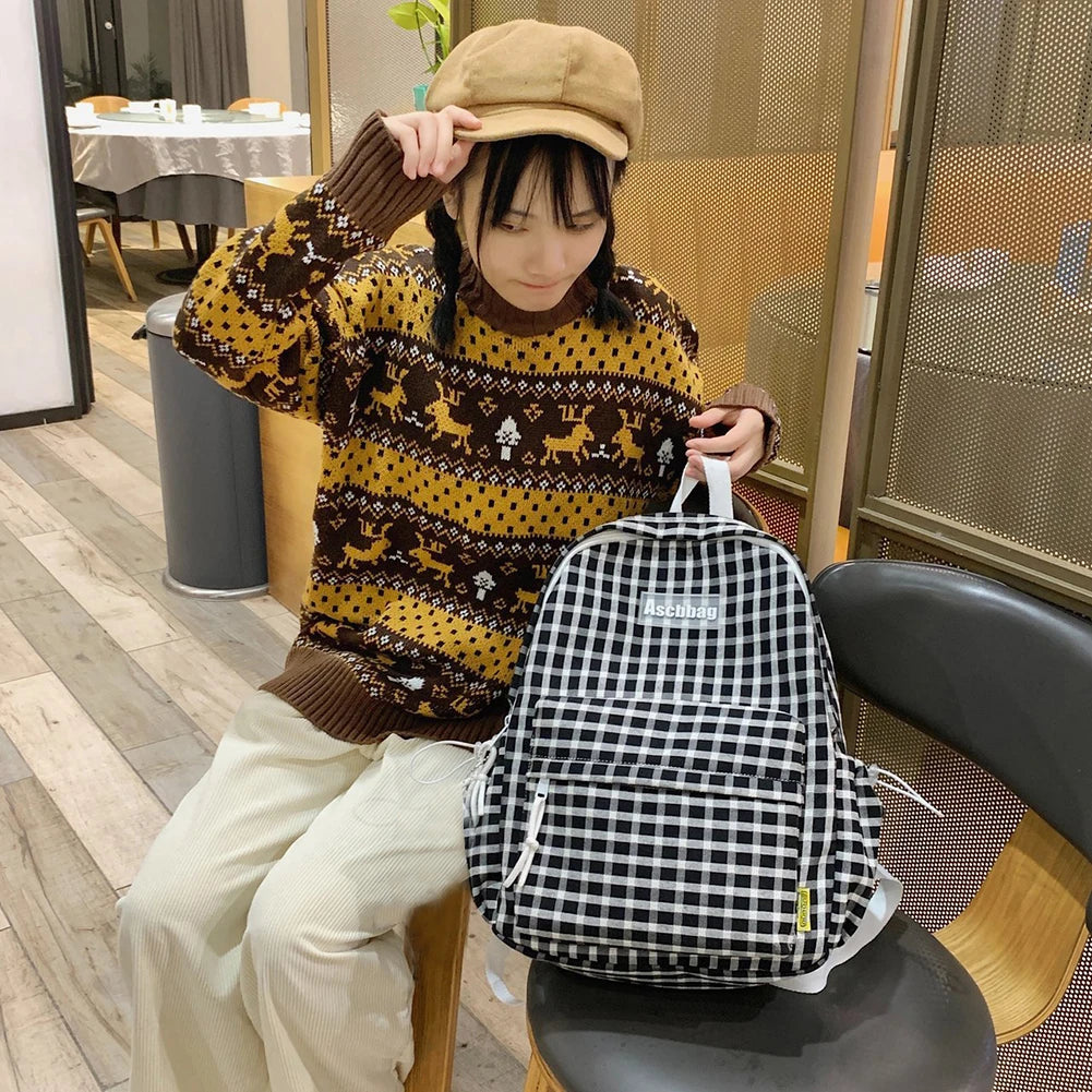 Plaid Backpack Schoolbag Laptop Bookbag for Teenagers Girls Boys