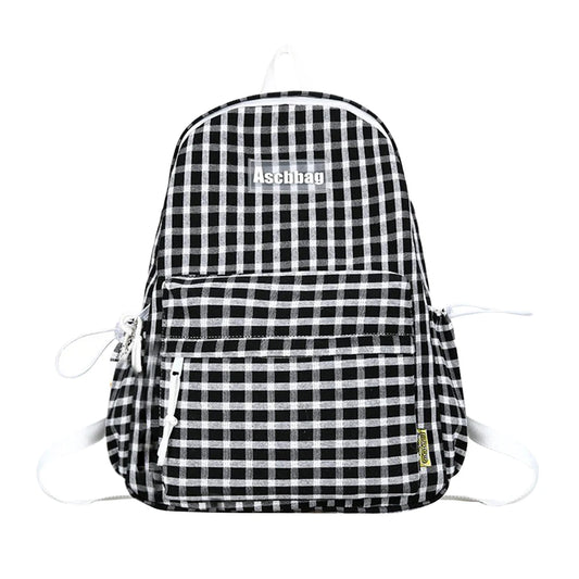 Plaid Backpack Student Schoolbag Laptop Bookbag for Teens Boys Girls