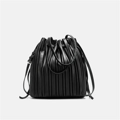 Pleated Bucket Bag Women's Casual Drawstring Crossbody Bag