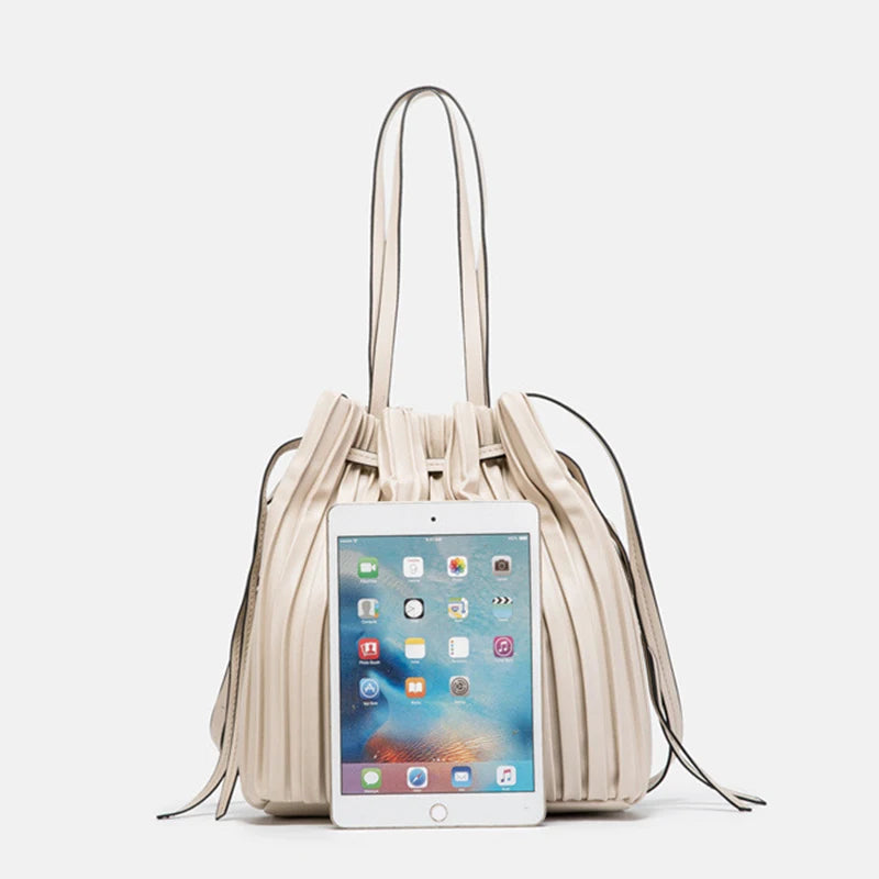 Pleated Bucket Bag Women's Casual Drawstring Crossbody Bag