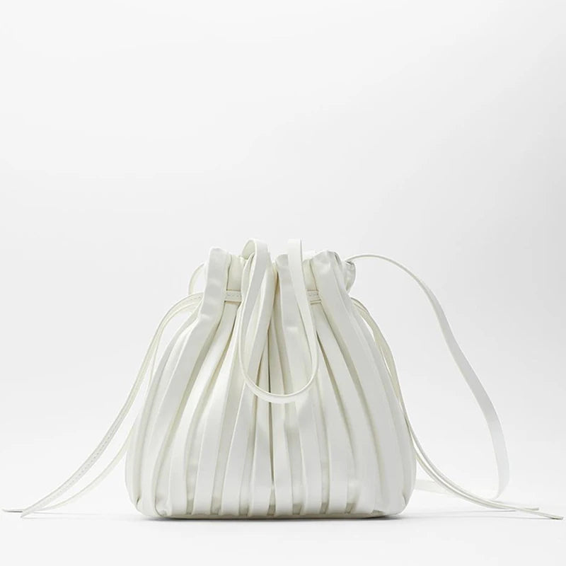 Pleated Bucket Bag Women's Casual Drawstring Crossbody Bag
