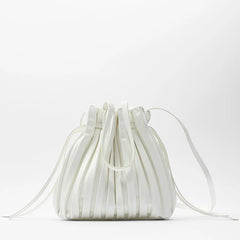 Pleated Bucket Bag Women's Casual Drawstring Crossbody Bag