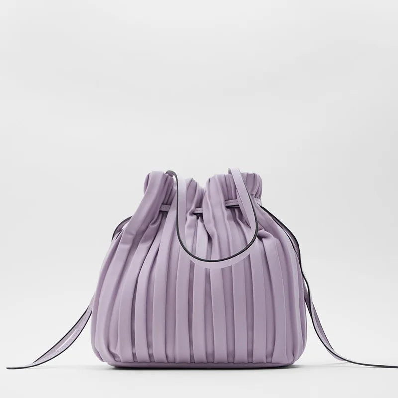 Pleated Bucket Bag Women's Casual Drawstring Crossbody Bag