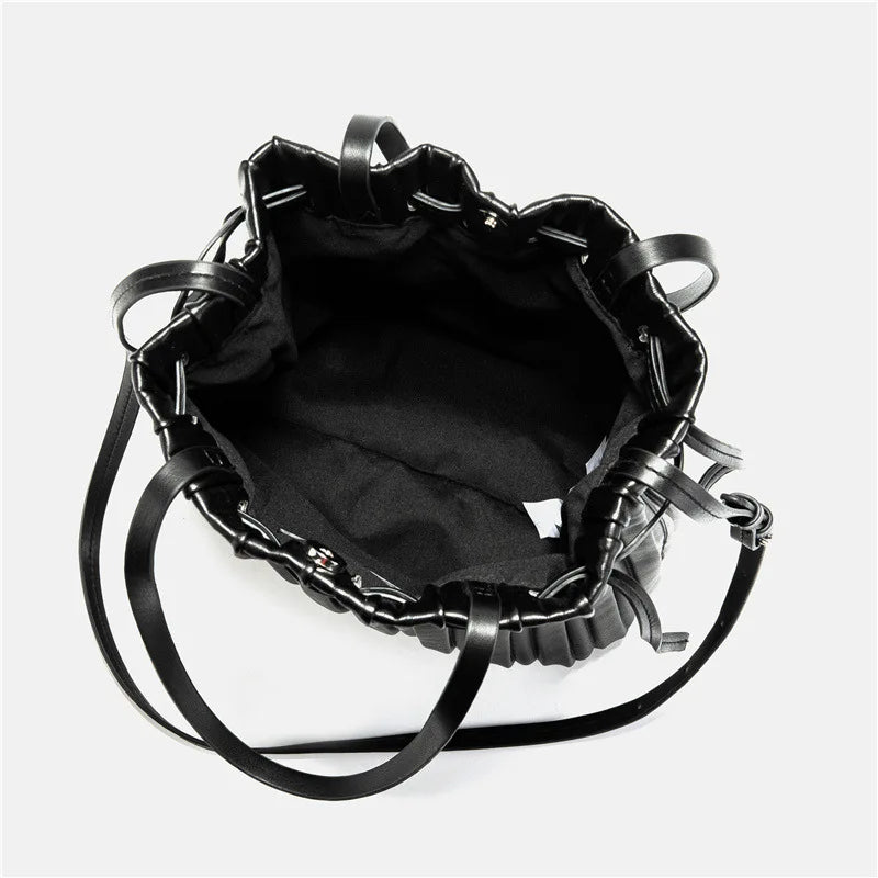 Pleated Bucket Bag Women's Casual Drawstring Crossbody Bag