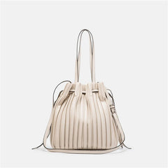Pleated Bucket Bag Women's Casual Drawstring Crossbody Bag