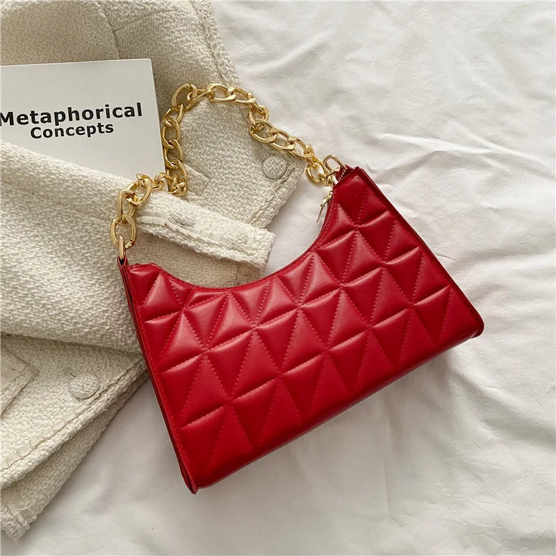 Plaid Pu Leather Armpit Handbag Female Pouch Hobo Bag