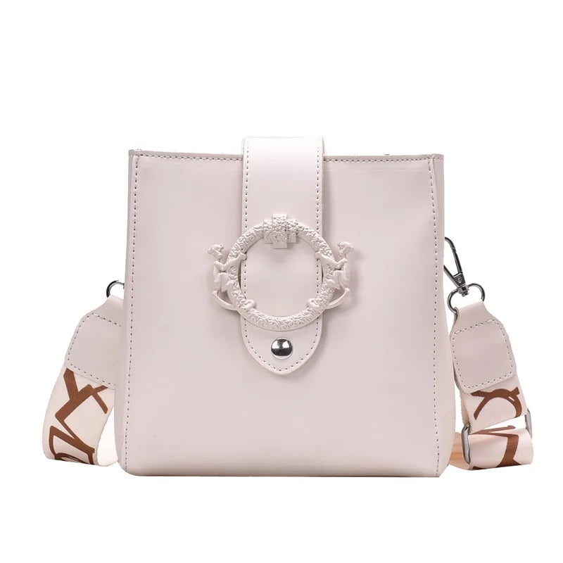 Women Shoulder Bags Solid Bucket Bags Ladies PU Leather Messenger Pocket Cover M