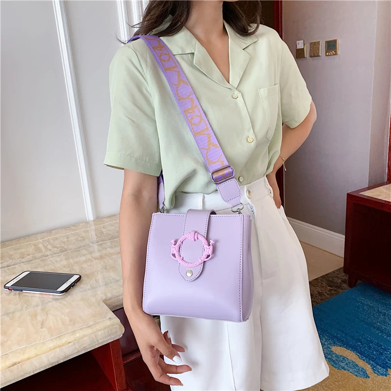 Women Shoulder Bags Solid Bucket Bags Ladies PU Leather Messenger Pocket Cover M