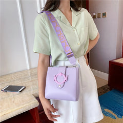 Women Shoulder Bags Solid Bucket Bags Ladies PU Leather Messenger Pocket Cover M