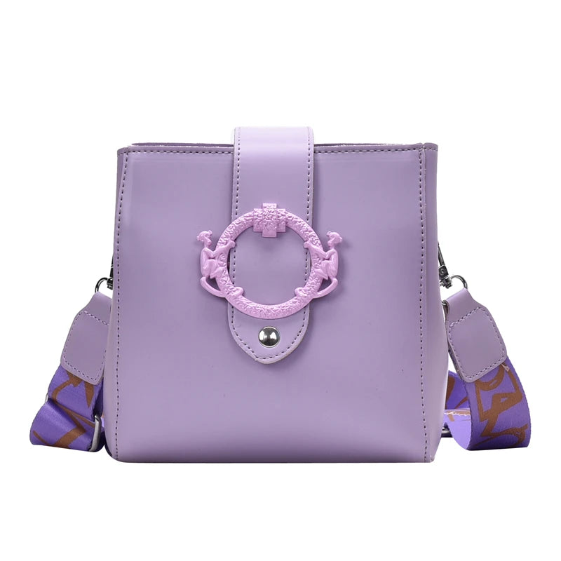 Women Shoulder Bags Solid Bucket Bags Ladies PU Leather Messenger Pocket Cover M