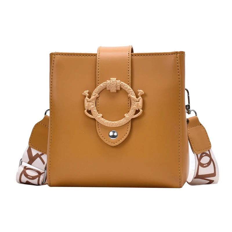 Women Shoulder Bags Solid Bucket Bags Ladies PU Leather Messenger Pocket Cover M