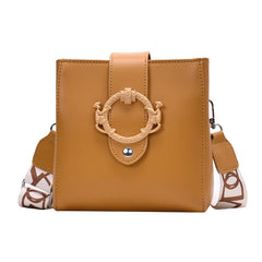 Women Shoulder Bags Solid Bucket Bags Ladies PU Leather Messenger Pocket Cover M
