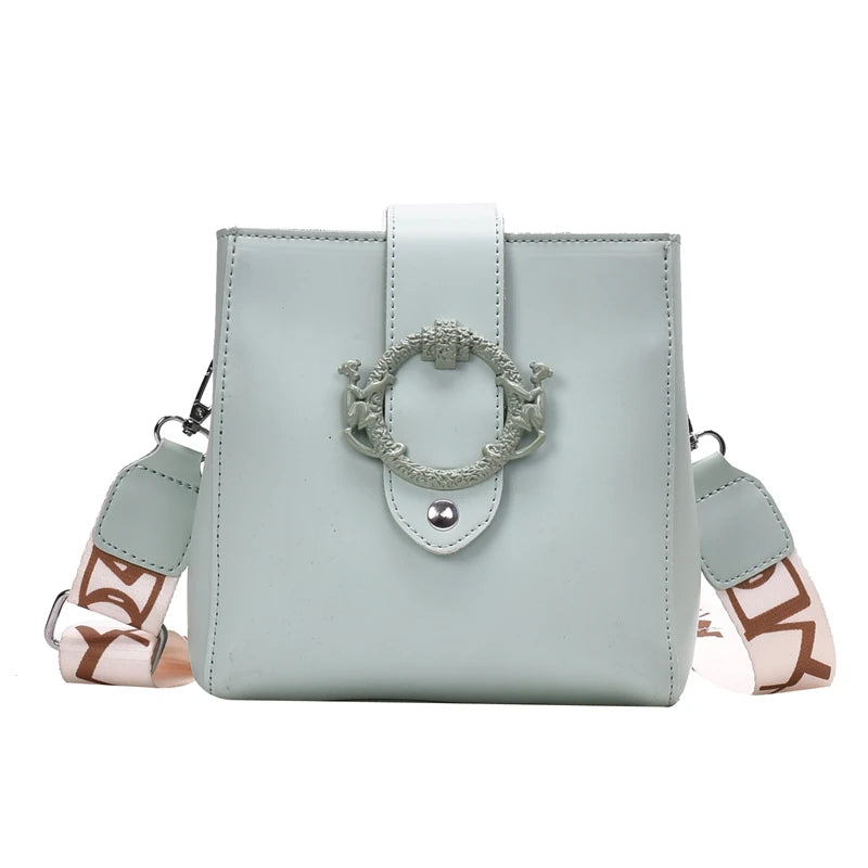 Women Shoulder Bags Solid Bucket Bags Ladies PU Leather Messenger Pocket Cover M