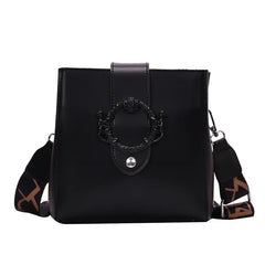 Women Shoulder Bags Solid Bucket Bags Ladies PU Leather Messenger Pocket Cover M