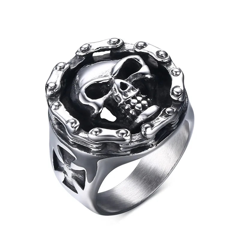 Skeleton Ring Titanium Steel Ghost Head Cycling Chain Punk Men's Ring