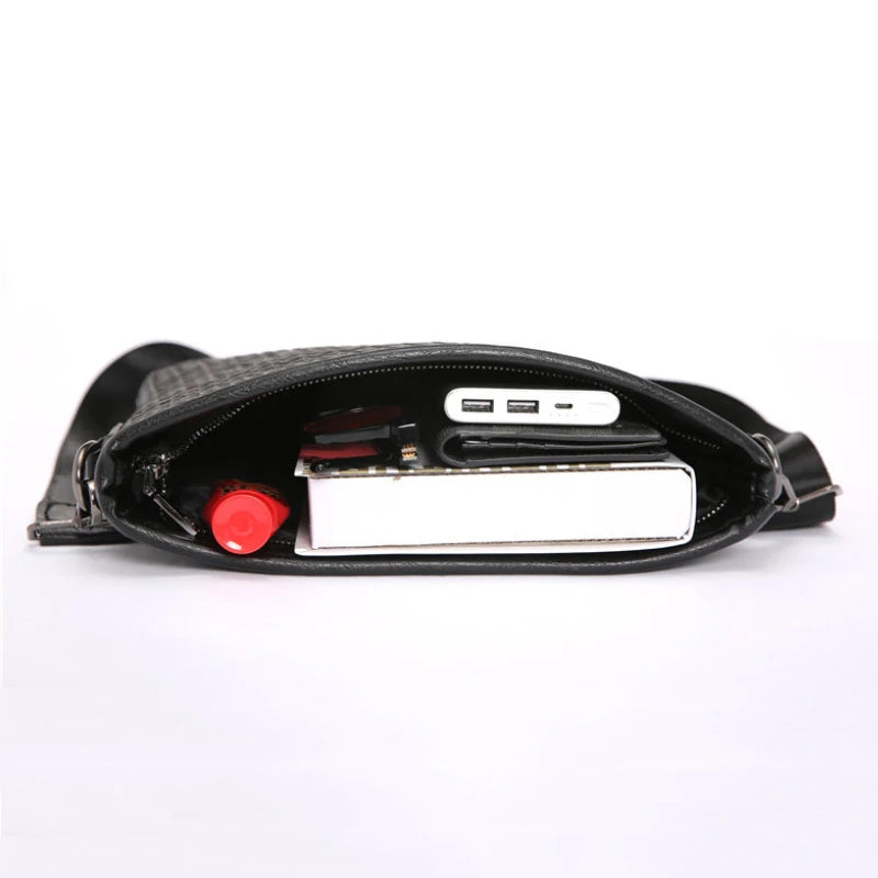 Men's Crossbody Sling Bag Weave PU Leather Messenger Bag