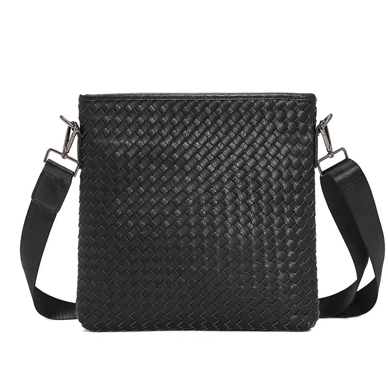 Men's Crossbody Sling Bag Weave PU Leather Messenger Bag