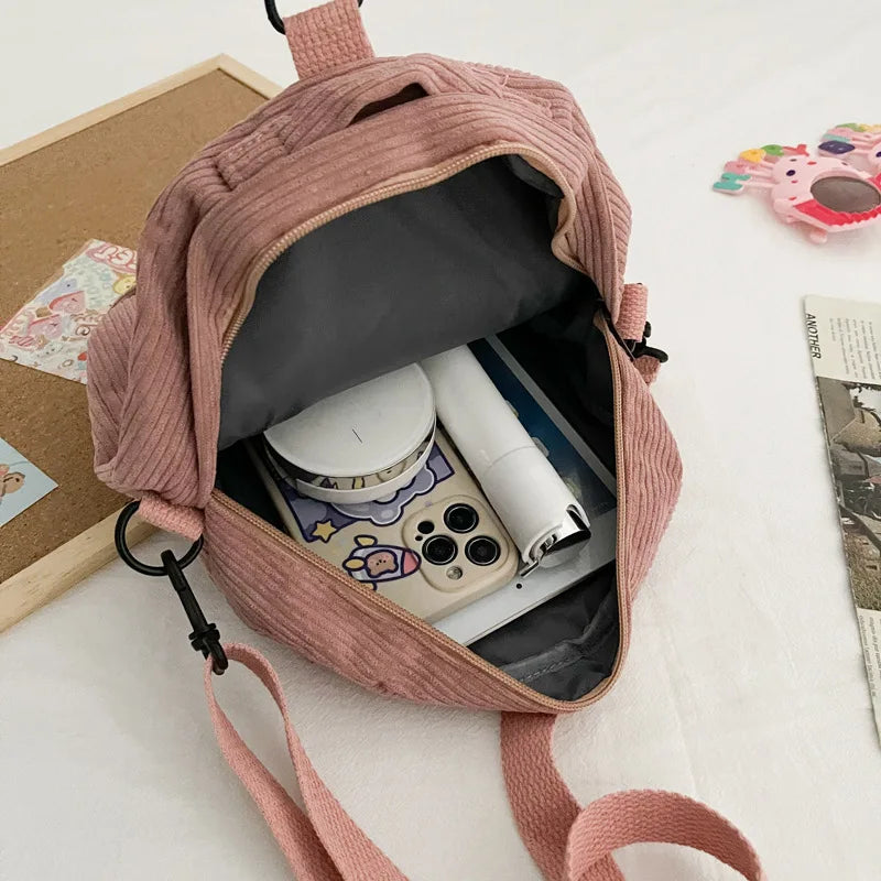 Small Canvas Crossbody Bags for Women Corduroy Shoulder Backpack