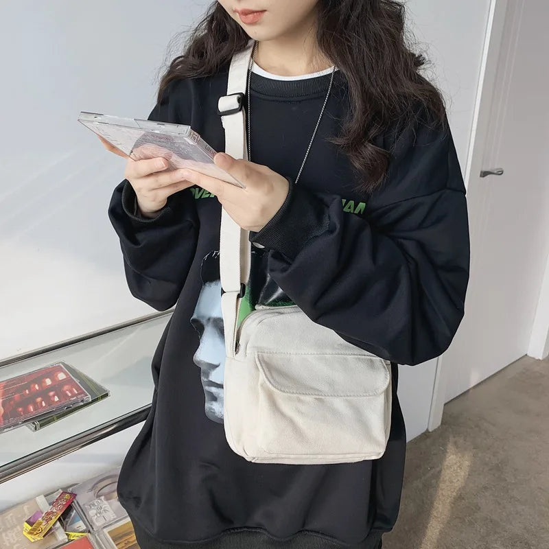 Canvas Crossbody Bag Mini Shoulder Phone Purse Girl Student Handbag Flap