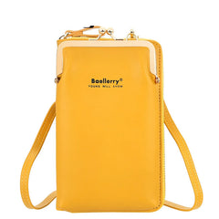 Mini PU Leather Crossbody Bag Women Yellow Phone Purse Zipper Flap
