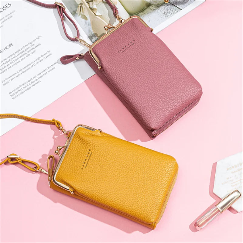 Yellow PU Leather Crossbody Bag Women Shoulder Messenger Phone Bolsa