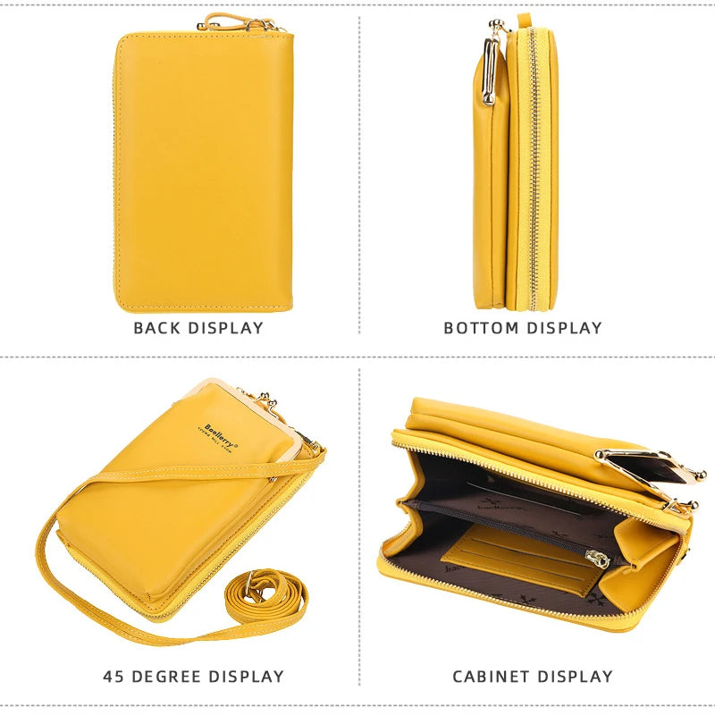 Mini PU Leather Crossbody Bag Women Yellow Phone Purse Zipper Flap