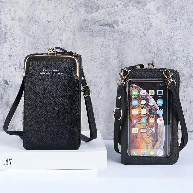 Small Crossbody Touch Screen Bag Women Matte Leather Shoulder Messenger Bag