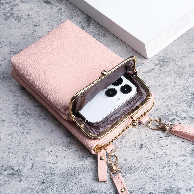 Small Crossbody Touch Screen Bag Women Matte Leather Shoulder Messenger Bag